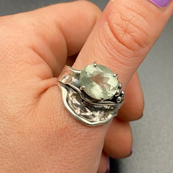 Sterling Silver Large Prasiolite Stone Statement Ring - Picture 9 of 16